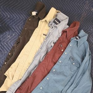 Wrangler work shirts, M size, bundle of 5 — black, blue, maroon, denim, tan